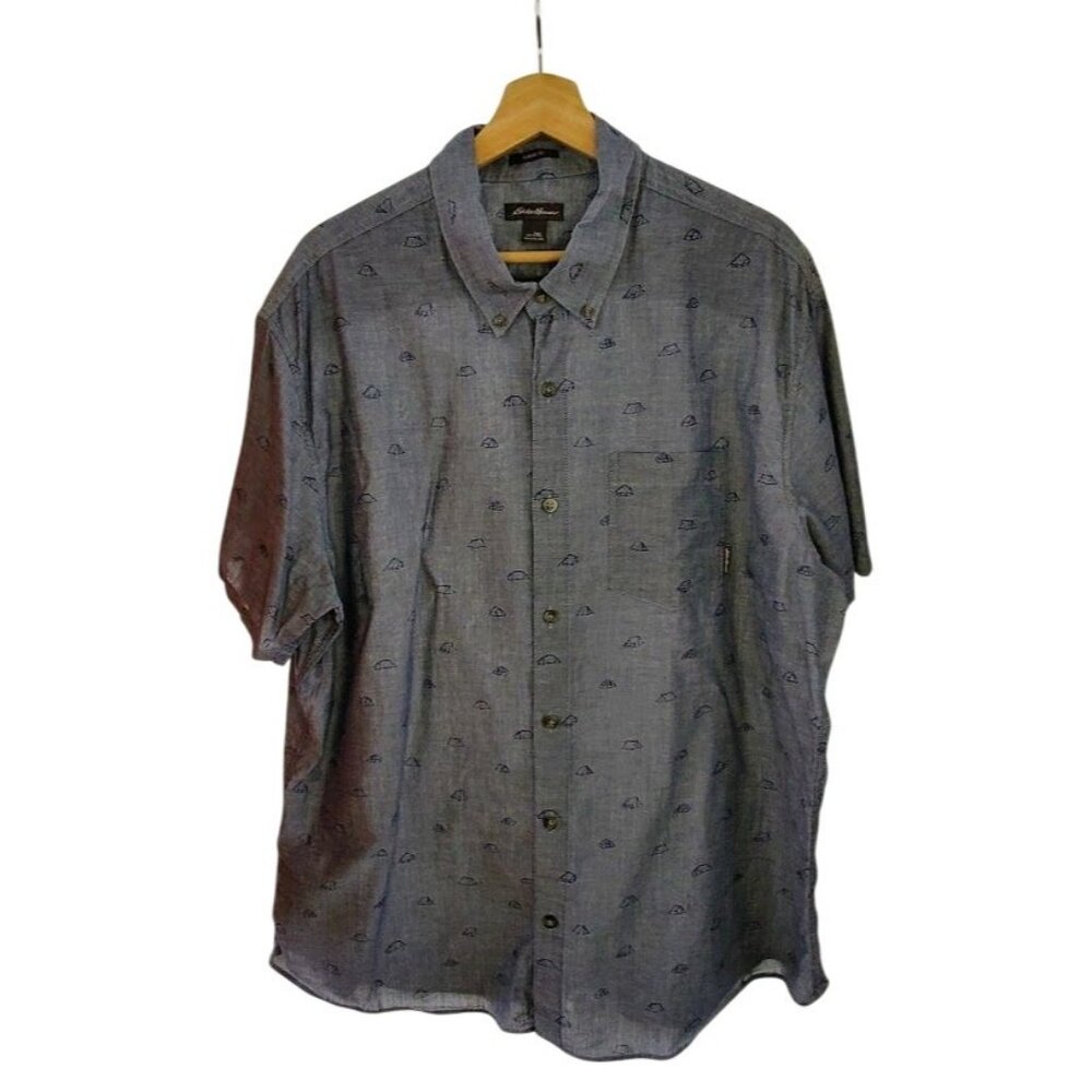 Eddie Bauer Tent Print Shirt Men’s 2XL Cotton Button Up Camping Outdoor